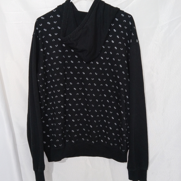 True Religion Hoodie Sweatshirt Men Size Large Monogram Logo All Over Black - Picture 4 of 8